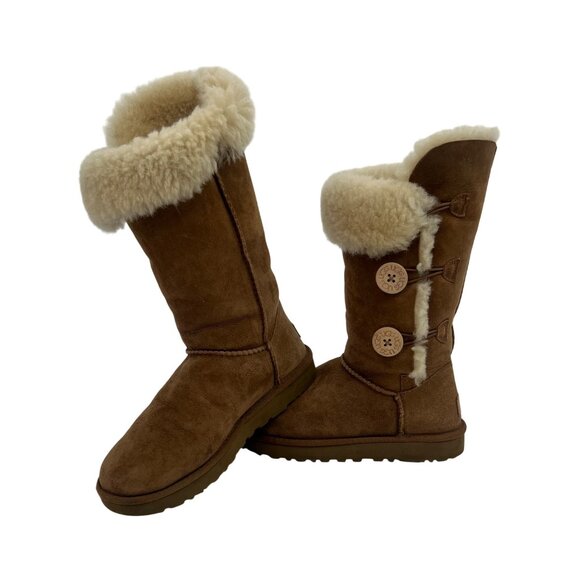 UGG Bailey Button Triplet 1873 Chestnut Sheepskin Tall Boots | Casual Winter 7 - Picture 14 of 16